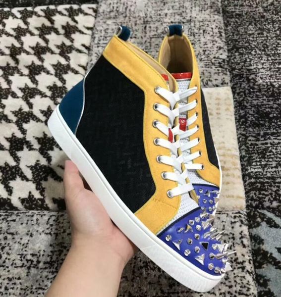 

fashion designer shoes studded shoes made garments spikes flats shoes red bottom for men and women party lovers genuine leather, Black