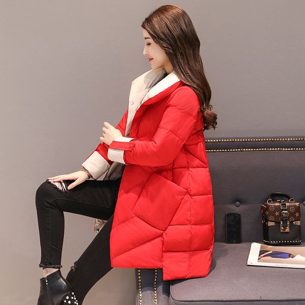 

cotton-padded clothes women's 2018 winter new style women's dress korean-style loose-fit slimming thick coat mid-length warm cot, Blue;black