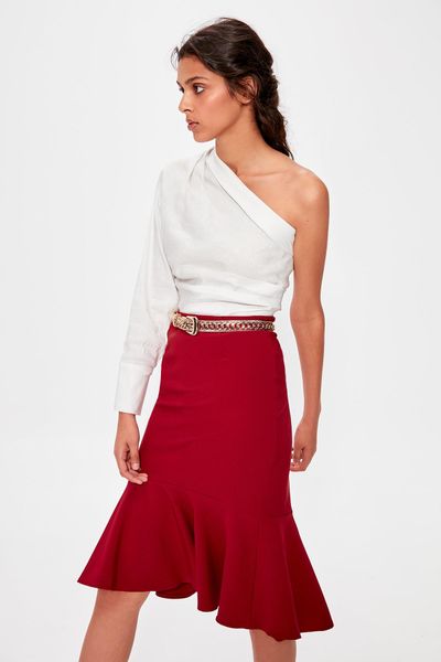 

trendyol burgundy ruffle detail skirt twoaw20et0204, Black