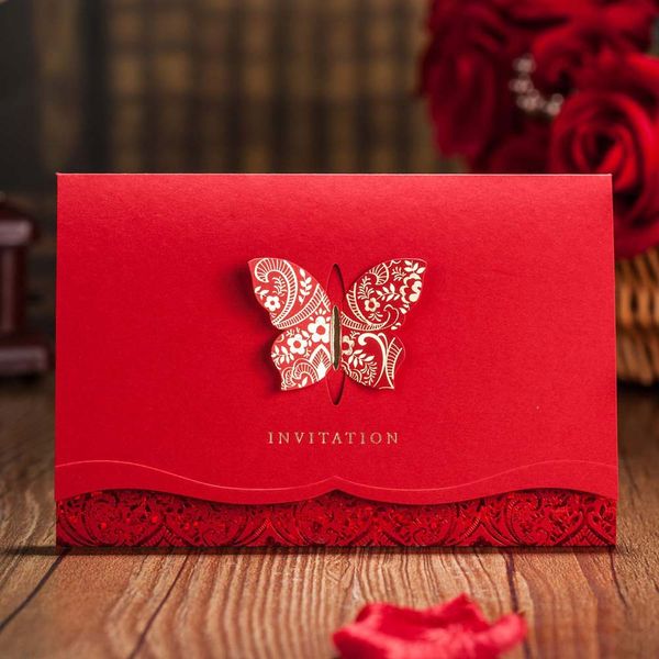 

laser cut wedding invitations cards kits with butterfly red invite card for engagement graduation bridal shower printable greeting card 50pc