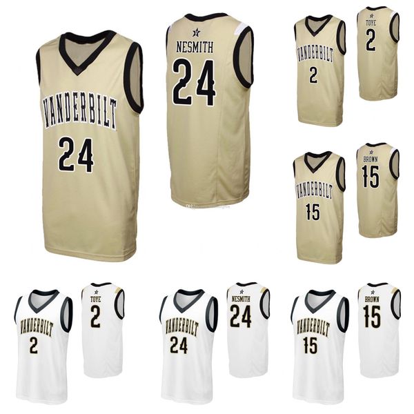 

aaron nesmith stitched men's vanderbilt commodores joe toye clevon brown white black gold college basketball jersey