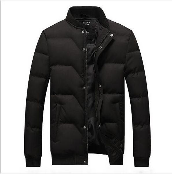 

2019 new winter men fashion casual solid thickness warm parka men outwear slim fit plus size stand collar zipper up cotton coat, Tan;black