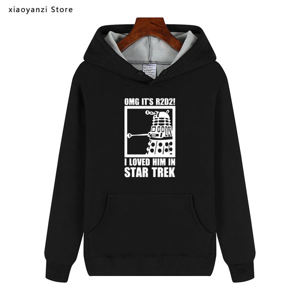 

new winter autumn funny hoodies omg it's r2d2 dalek dr who cotton sweatshirts for men, Black