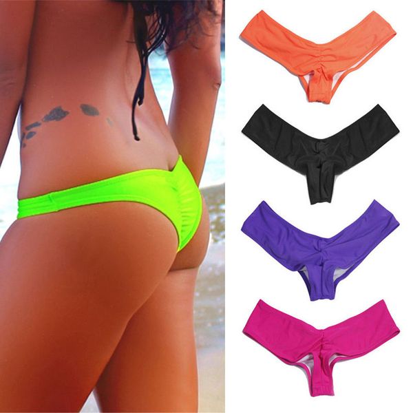 

2019 new summer women brazilian cheeky t-back cut out thong bottom bikini g-string swimming trunks swimwear solid color