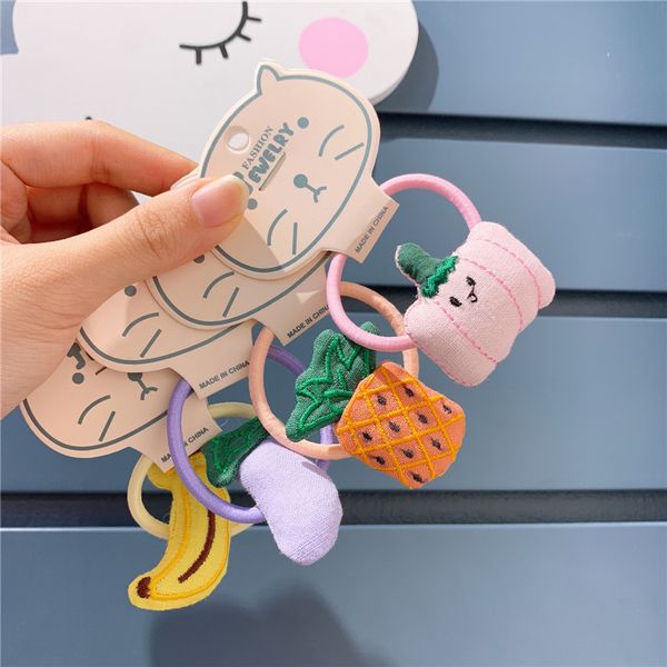 

korean children's hair clip accessories hair rope lovely fruit pineapple pumpkin banana hair circle baby's head ornament, Slivery;white
