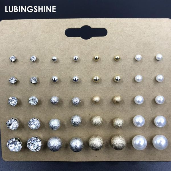 

fashion mix style pearls crystal earrings set for women girls alloy gold silver color earrings female party jewelry gift, Golden;silver