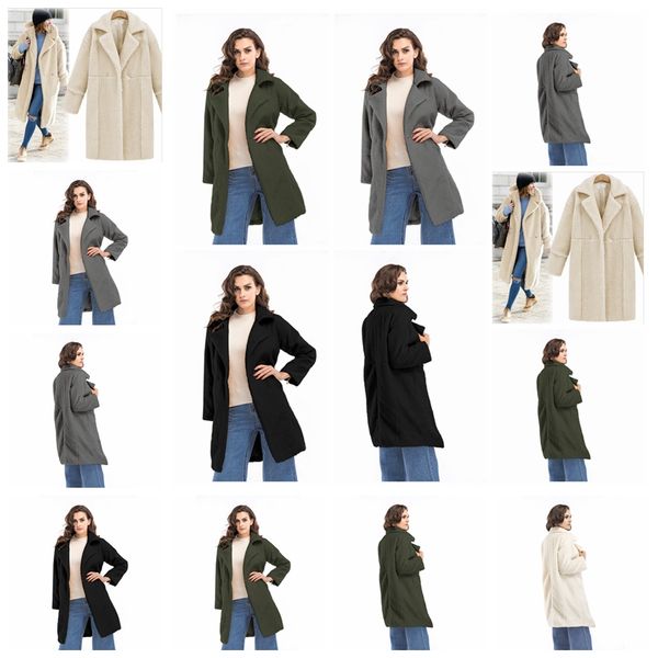 

european autumn winter new solid color long-sleeved lapel long paragraph warm trend street coat, support mixed batch, Tan;black