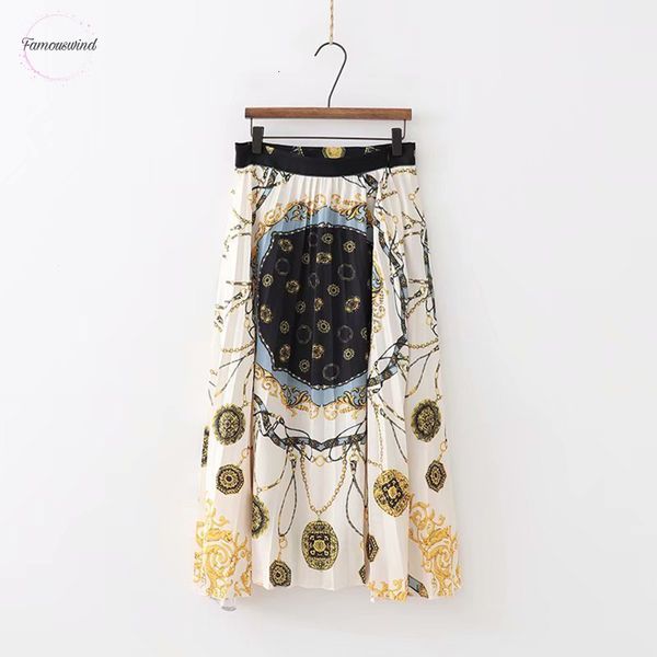 

women new skirt vintage totem print pleated midi faldas mujer ladies patchwork zipper casual chic side brand skirts qun129, Black