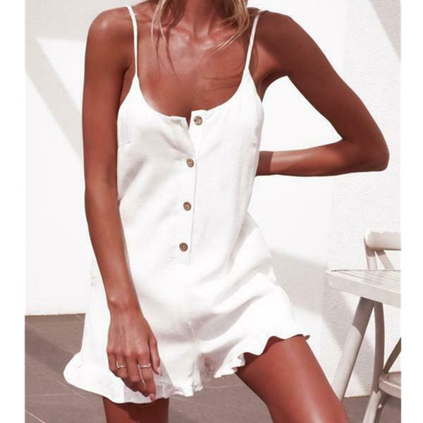 

women's jumpsuits & rompers summer siamese shorts women romper cotton and linen sleeveless suspender buttons pocket casual loose suspen, Black;white