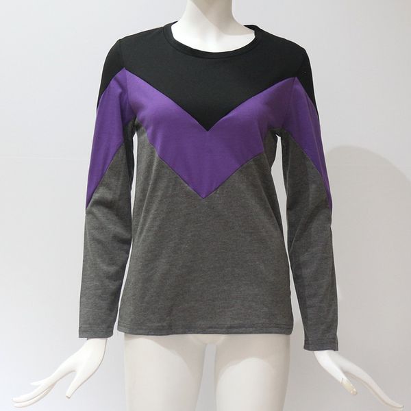 

fashion t o neck shirt patchwork women t-shirt long sleeve sleeve red women summer tshirt tees yellow cmhdd, Black