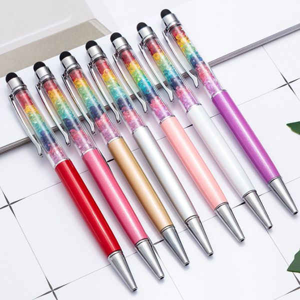 

new 2 in 1 touch screen rainbow crystal ballpoint pen for mobile phone office school business, Blue;orange