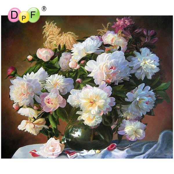 Acheter Gros Bricolage Diamant Vase Brodé De Fleurs Blanches Modèle Peinture De Diamant Strass Image Diamant Mosaïque Point De Croix Cadeau De 2718