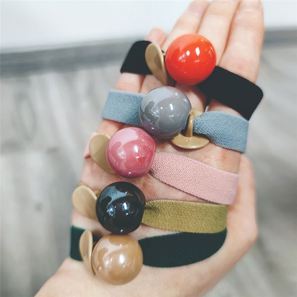 

korean simple thick rubber band candy colored bright bead hair rope fashion hair circle rope accessories for women kids new, Golden;white