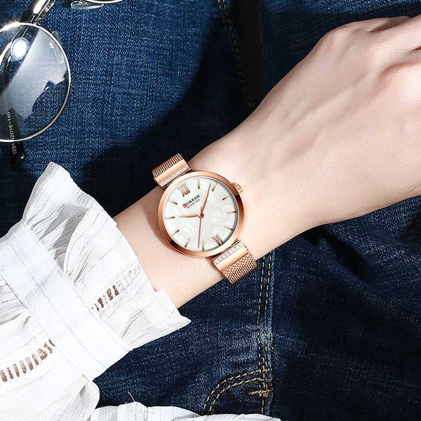 

new women watch luxury curren simple ladies wristwatches dress steel mesh quartz female watches waterproof rose gold girl clock, Slivery;brown