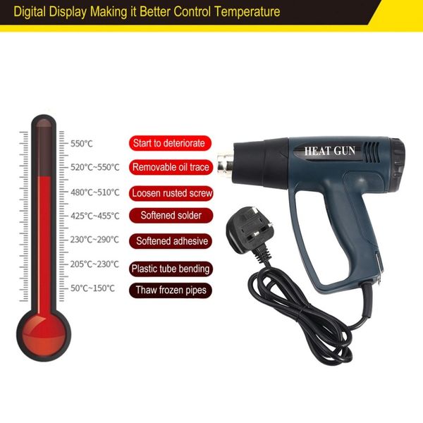 

620b 2000w uk plug digital lcd electric air heat gun temperature fan adjustable shrink paint stripper rework diy tool nozzle