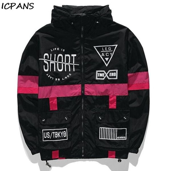 

icpans hip hop thin zipper casual jacket mens outwear anorak men windbreaker jacket waterproof fashion black white spring autumn, Black;brown