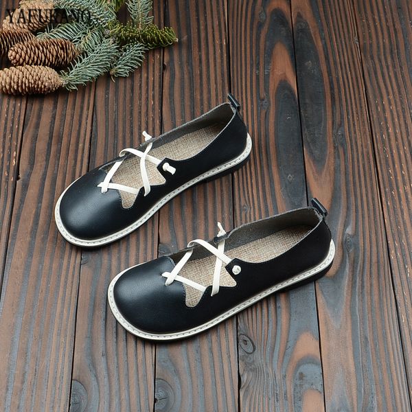 

literary retro student flat single shoes forest style casual doll shoes handmade soft bottom comfort peas grandma, Black