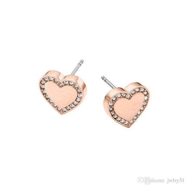 

new wholesale earing fashion jewelry brand design heart silver gold rose gold stud earrings for women crystal earings hipping, Golden;silver