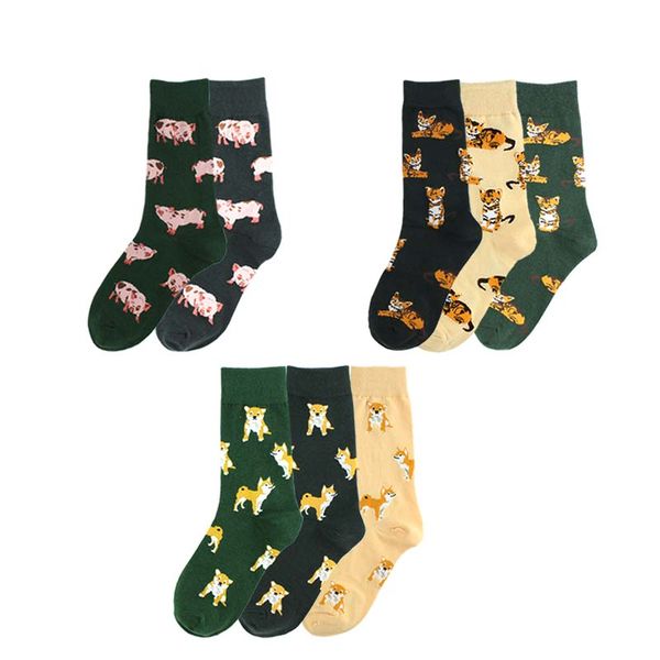 

happy socks women cute pet shiba inu pig cat women socks korean style women casual kawaii cartoon combed cotton cute socks, Black;white