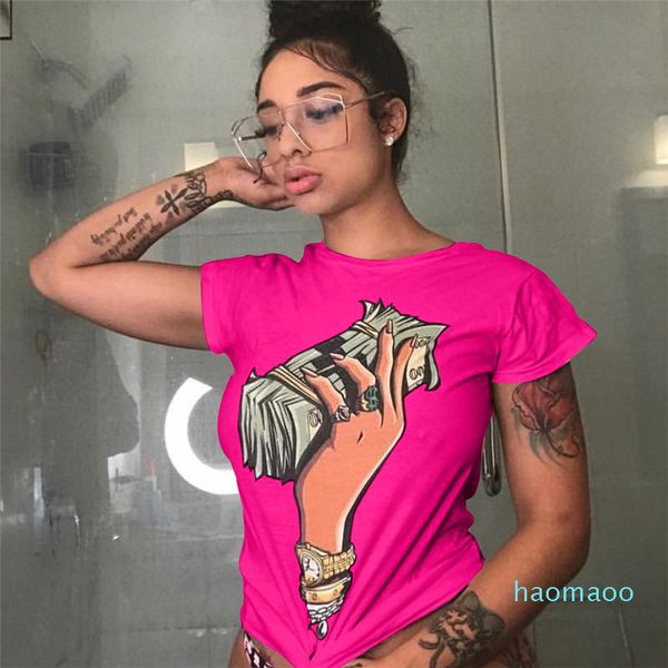 

women summer designer tshirts dollar printed fashion street short sleeve tees solid color t shirts women clothing, White
