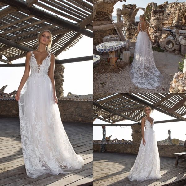 

limor rosen 2019 beach wedding dresses v neck lace backless bridal gowns bohemia plus size wedding dress custom robe de mariÃ©e, White