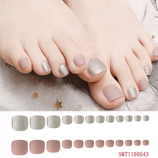 

24pcs/set fake toe nails tips matte square type toe nail tips summer decor qs888, Red;gold