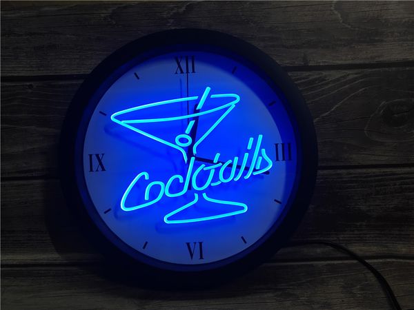 

0b522 cocktails rum wine lounge bar pub app rgb led neon light signs wall clock