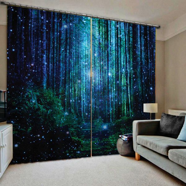

luxury blackout curtain 3d window curtains for living room bedroom customized size dream blue forest 3d curtains
