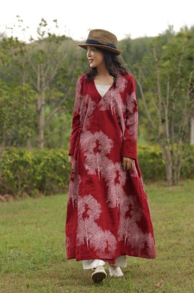 

women printed jacquard trench coat outwear female print v neck loose overcoat ladies vintage retro coat 2020 autumn, Tan;black