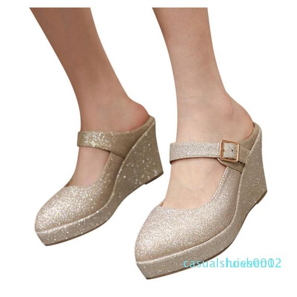 

women's ladies sandals fashion solid color sequins bling shoes woman wedges sandal slipper plus size single wedges shoes l02, Black