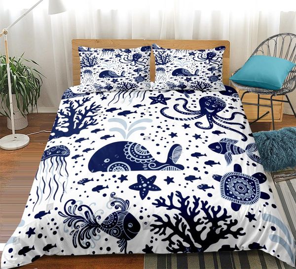 

cartoon animal bedding set turtle ocs whale duvet cover set for kids ocean starfish bed boy girls bed line home textile