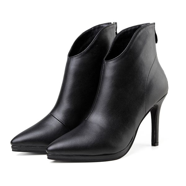 

2019 autumn winter boots women warm ankle boots for women back zipper short pointed stiletto high heel shoes booties, Black
