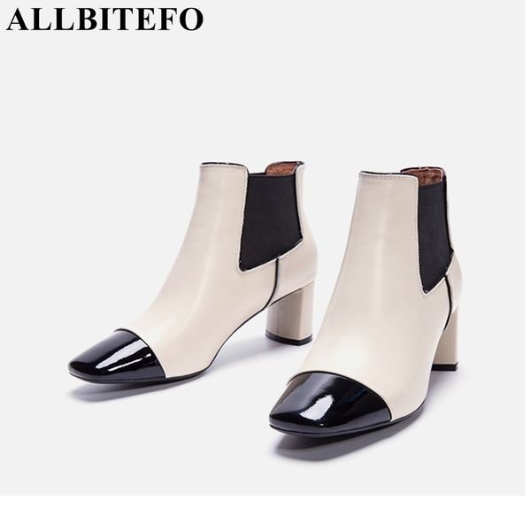 

allbitefo genuine leather women boots fashion casual ladies girls ankle boots woman mixed colors spring winter, Black