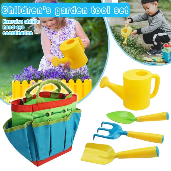 

selling 5 pcs kids gardening set tools with trowel rake shovel watering can tote bag for kids children lbv