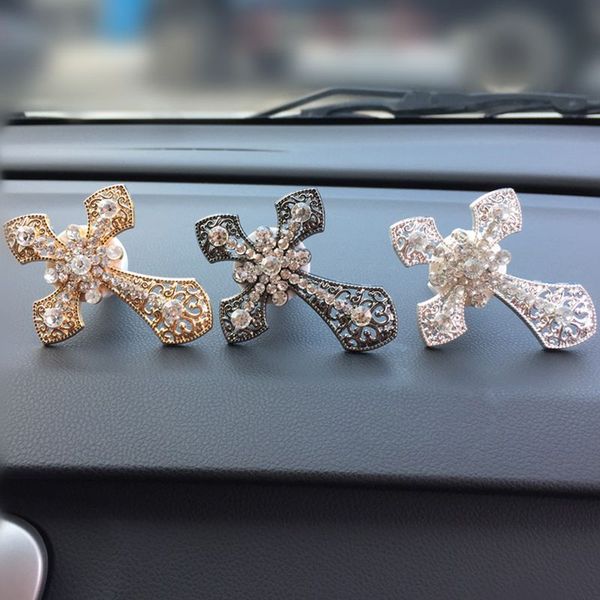 

car interior accessories air freshener rhinestone cross auto decoration outlet perfume clip