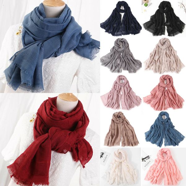 

женщины девушка хлопок шарф белье mix crinkle длинный чистый цвет шарф wrap шаль украл, Blue;gray