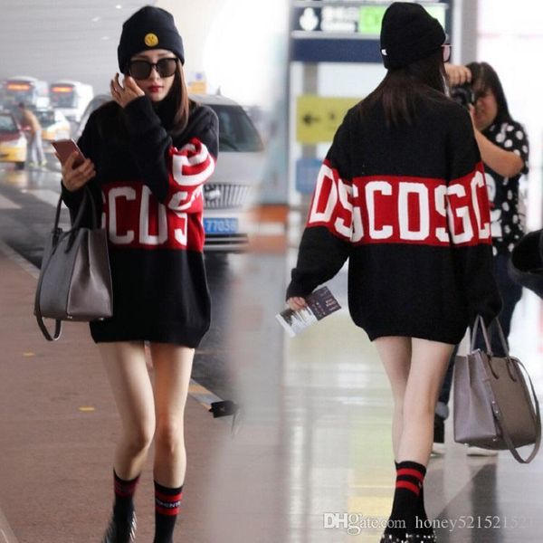 

new design women's autumn star same style plus velvet warm thickening letter print medium long sweatshirt pullovers hoodies