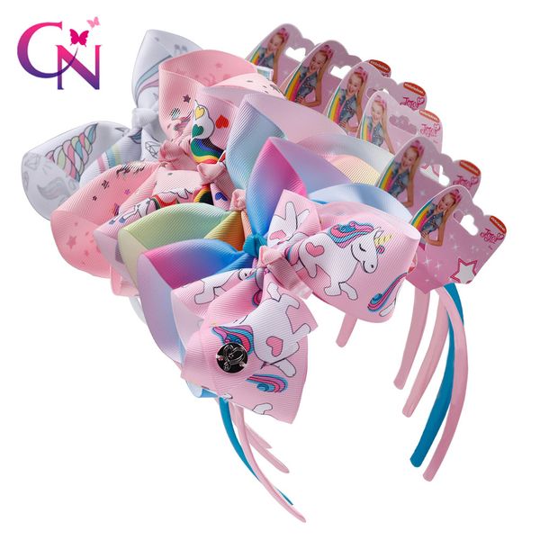 

girls hair bow hairbands handmade rainbow printed ribbon knot bow headband hair hoop for children kids hair accessories, Slivery;white