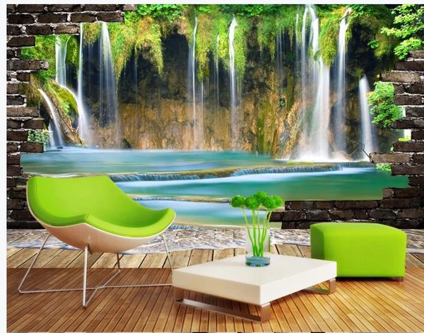 

3d murals wallpaper for living room flowing water and wealth waterfall 3d landscape background wall painting