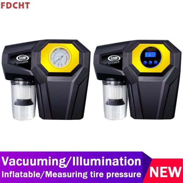 

120w portable car vacuum cleaner inflation pump measuring auto tire pressure lighting wet dry dual use 4 in 1 multifunction