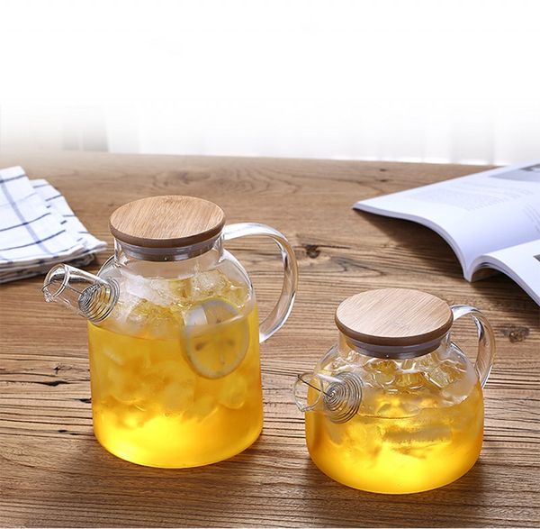 Vidro Tea Pot Resistente ao calor garrafa de água Borosilicate Kettle Tea Pot Com Bambu Tampa Ferramentas do chá do café