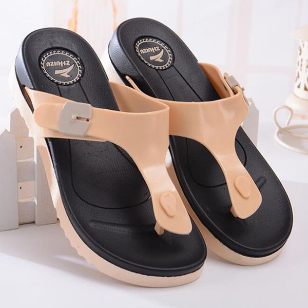 

ladies casual flats shoes outdoor thick bottom flip flops summer beach sandal slippers women slippers sapato feminino s200, Black