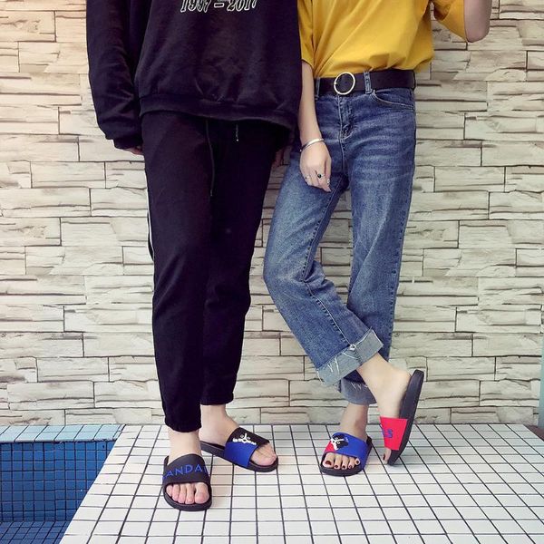 

couple slippers summer home non-slip thick bottom cute couple slippers women beach non-slip bathroom flip flop men slides #3, Black