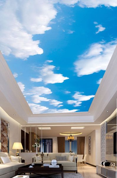 Custom 3d Photo Wallpaper Zenith Ceiling Mural Blue Sky And White