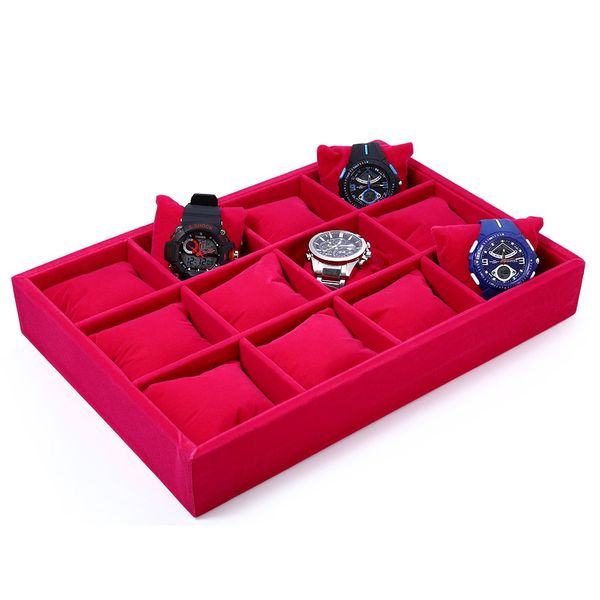 

12 grids flocking watch case jewelry display box, Black;blue