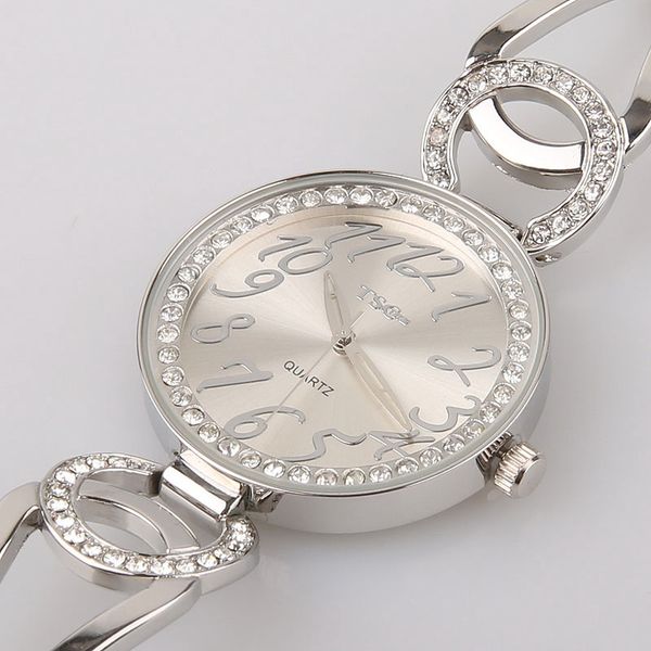 

2019 women new luxury crystal rhinestone fashion style hand catenary bracelet watches ladies girls wristwatches quartz watches, Slivery;brown
