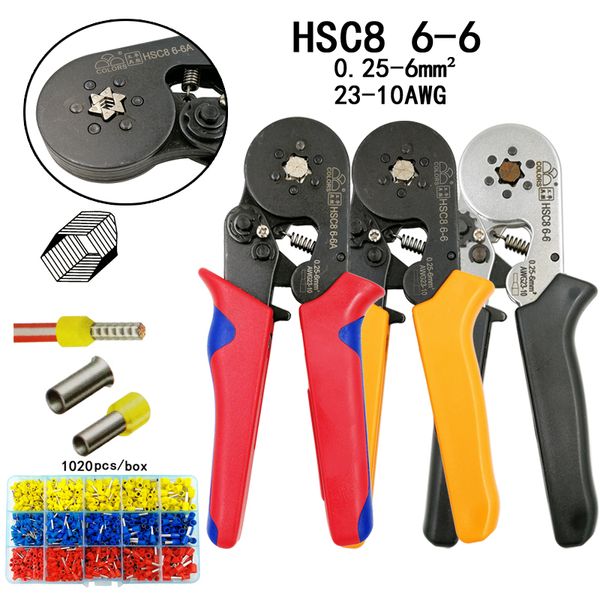 

colors hsc8 6-6 crimping pliers 0.25-6mm2 23-10awg for tube terminal hexagon pressure mini type round nose european brand tools