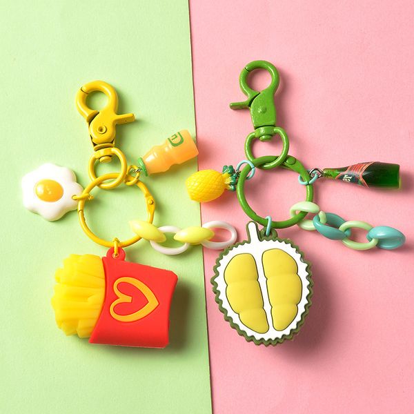 

2020 new cartoon avocado durian fruits keychain women girls bag ornaments lollipop biscuits pendant key chain kids toys keyring, Silver
