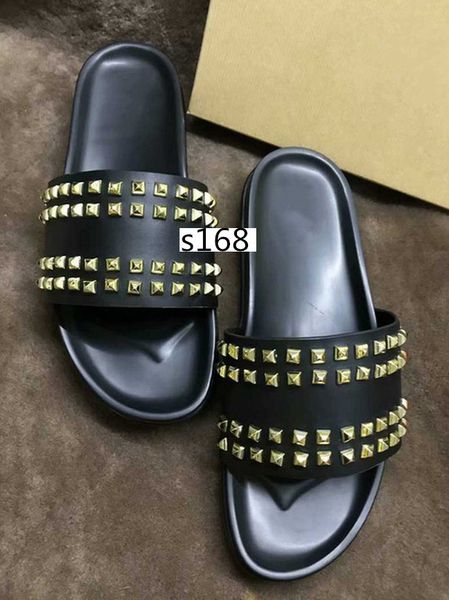

donna studded slippers designer willow nails soft bottom rubber slippers men rivet junior spikes flatslipperswith boxs, Black