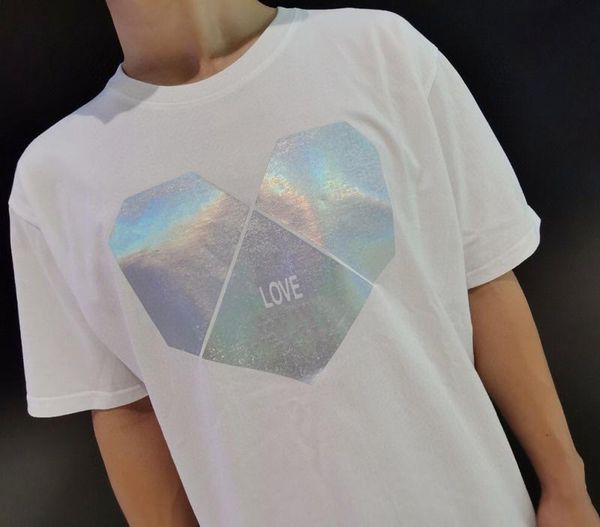 

2020 spring summer luxury italy europe love heart silver reflective print hip hop tee tshirts men designer women short sleeve t shirt, White;black